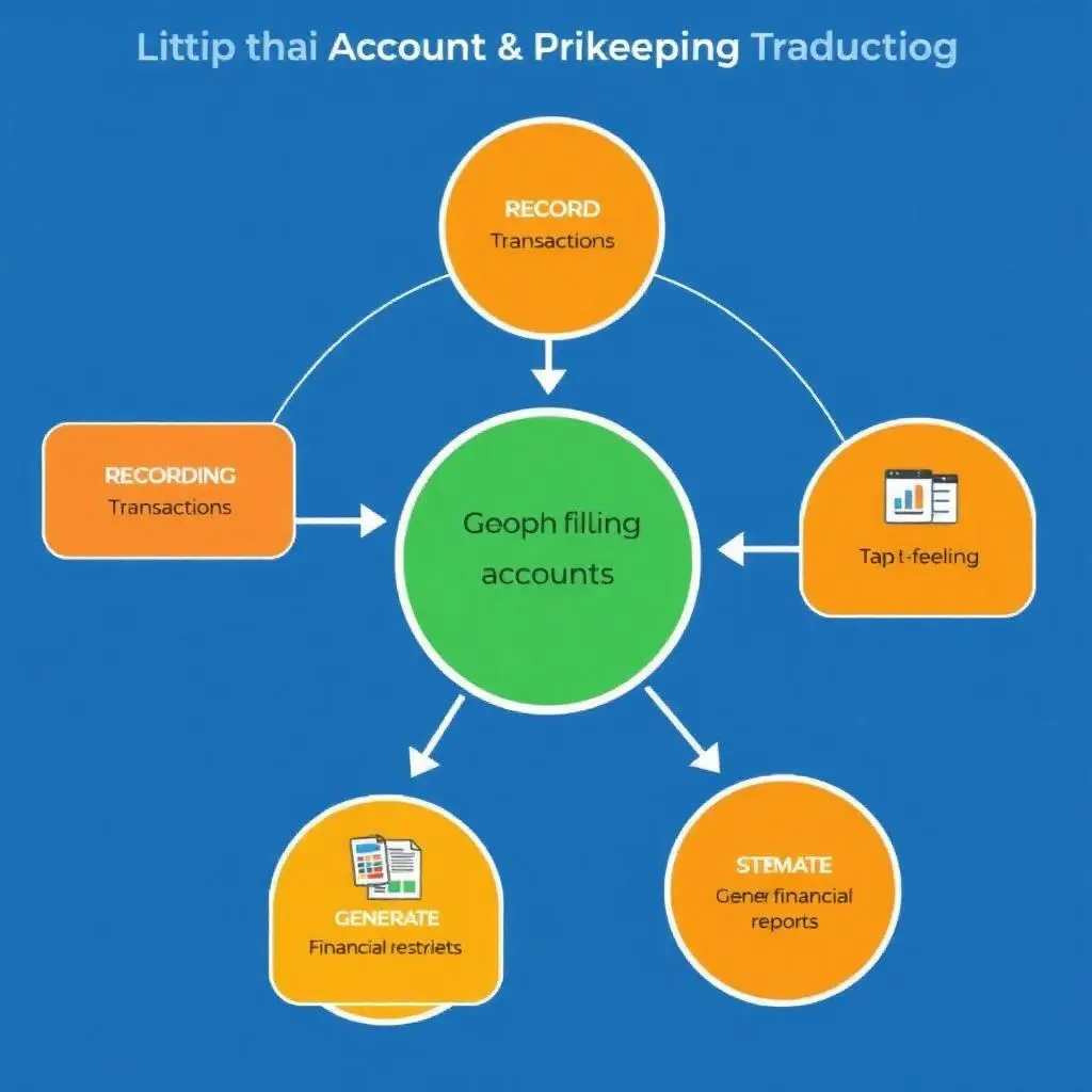 Accounting and Bookkeeping Services: Flowchart illustrating the process of recording transactions, reconciling accounts, and generating reports.