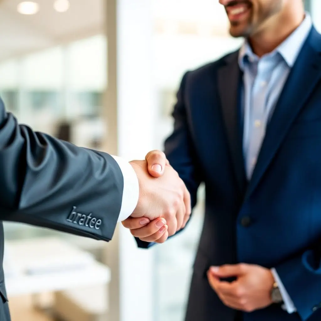Accounting and Bookkeeping Services: Business owner shaking hands with accountant, symbolizing partnership and trust in financial management.